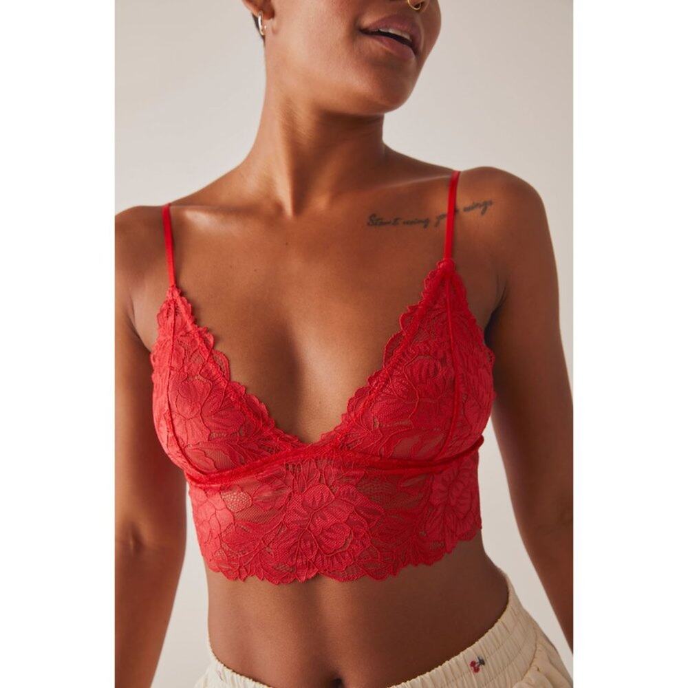 free people everyday lace longline bralette poinsettia red women size xsmall xs
